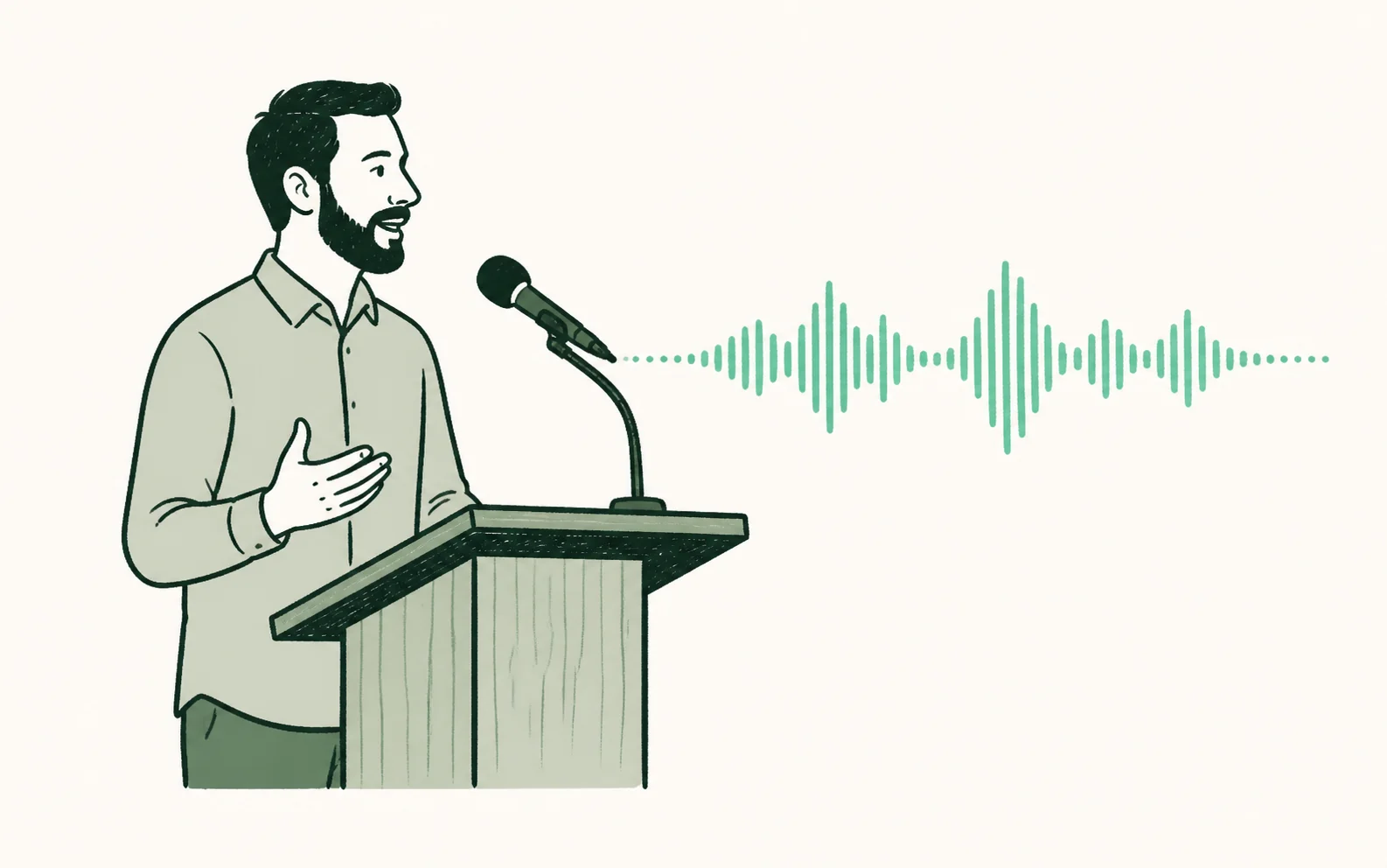 A church speaker using a lectern microphone with a clear audio waveform